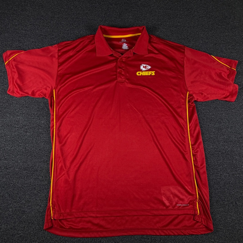 Kansas City Chiefs Polo Mens 4XT Cool Base Red NFL Football Majestic EUC